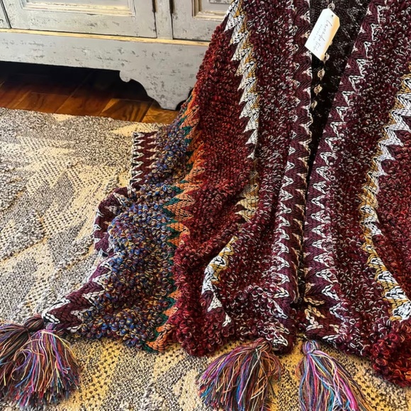 New Bohemian Loom Moroccan Knit Tasseled Handmade Poncho Cardigan Sweater - Picture 7 of 10